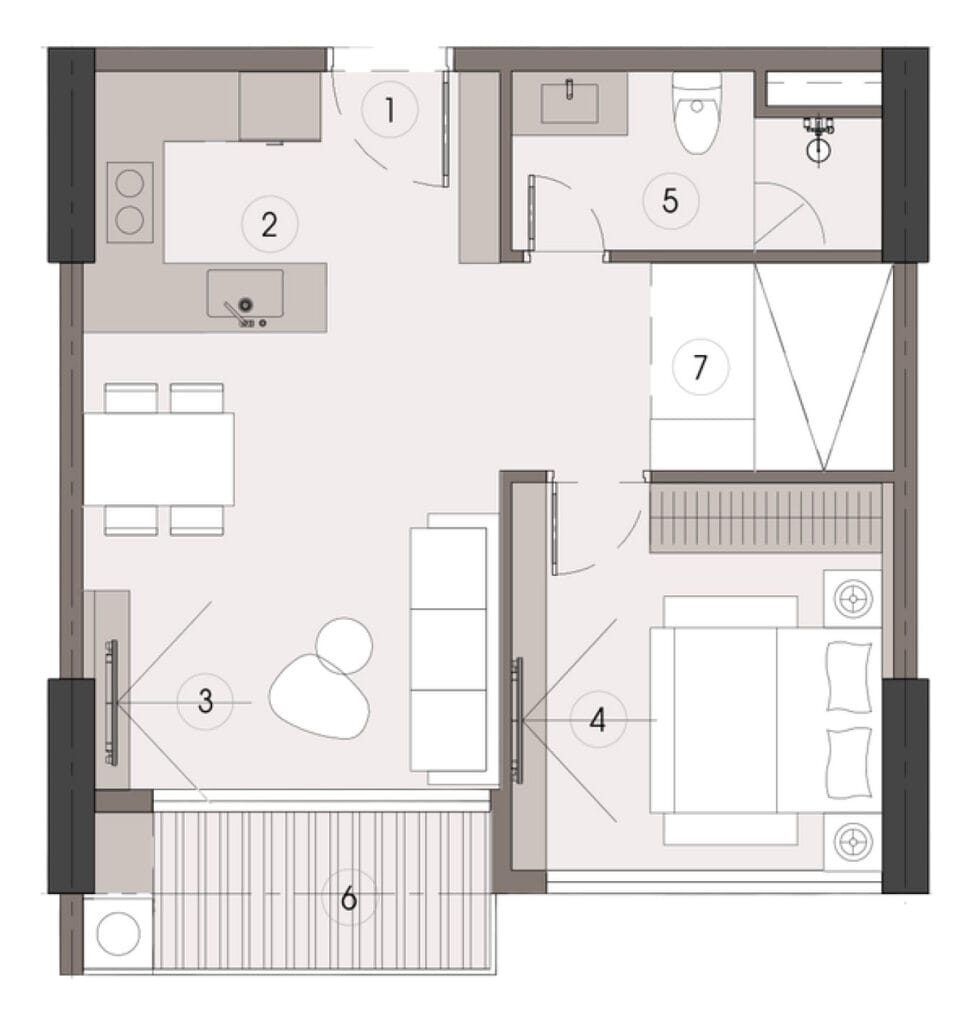 Layout can ho 1PN Alumi Xuan Cau