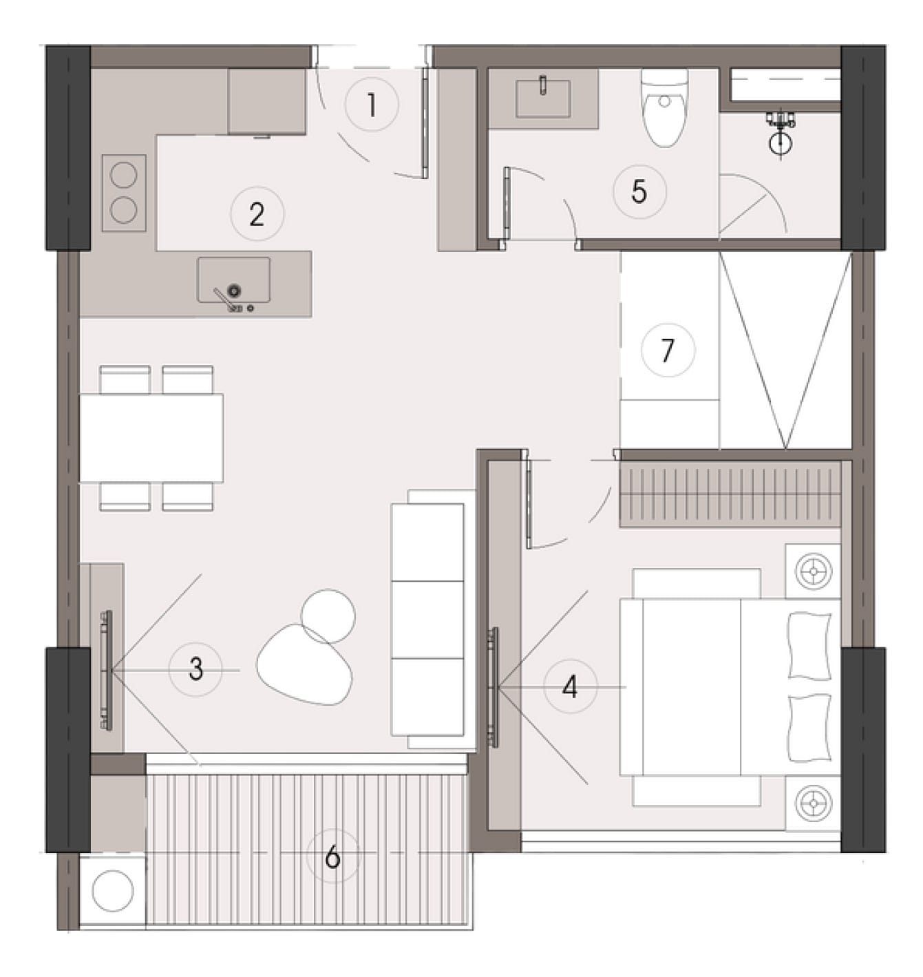 Layout can ho 1PN Alumi Xuan Cau